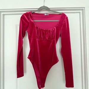 Fashion Nova Pink Velvet Long Sleeve Bodysuit